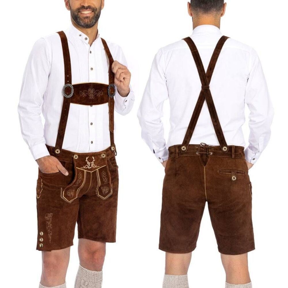 Bavaria Trachten Lederhosen Men’s Short München Dark Brown Suede EU 50 / US 32